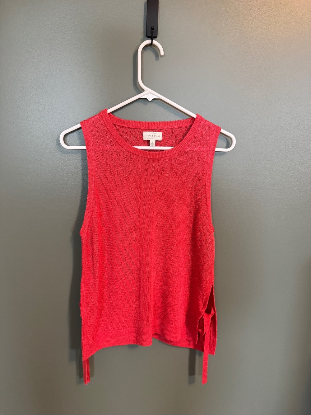 Women’s Lucky Brand Coral Knit Sleeveless Side Tie Sweater